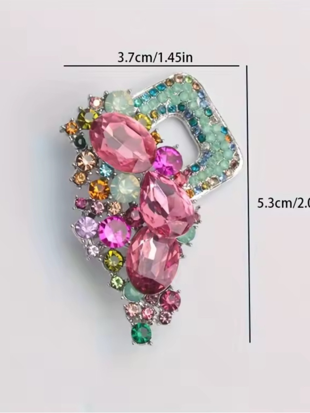 Multicolor Pink Crystal Statement Brooch - Picture 4 of 6